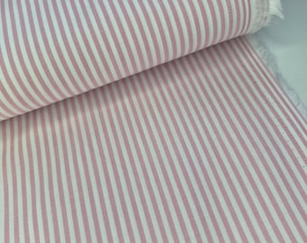Yarn dyed candy stripe fabric, pink striped cotton, 3mm stripe 100% cotton, fine woven dressmaking fabric, John Louden, fabric for spring