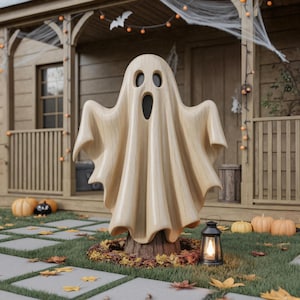 Wooden Ghost Halloween Statue for Spooky Porch or Haunted House Outdoor Yard Decoration