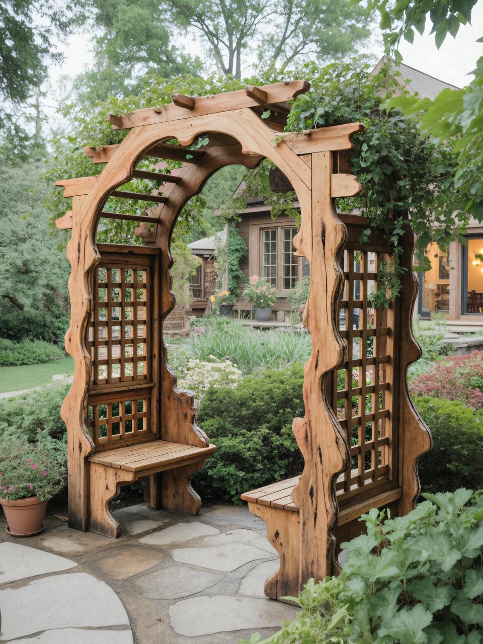 Rustic Wooden Garden Arbor With Built-in Bench Seating for Outdoor Patio or  Backyard Decor - Etsy New Zealand, image size:960x1280