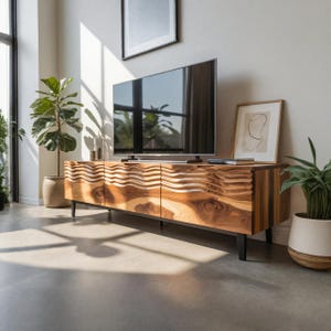 Handcrafted Wooden Sideboard with Sculpted Wave Front and Modern Organic Design for Living Room or Dining Room Décor