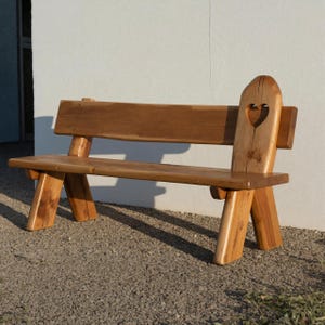 Rustic Handmade Wooden Bench with Heart Cutout Cottage Style Seating for Garden Porch Entryway or Living Room Natural Wood Charm Accent