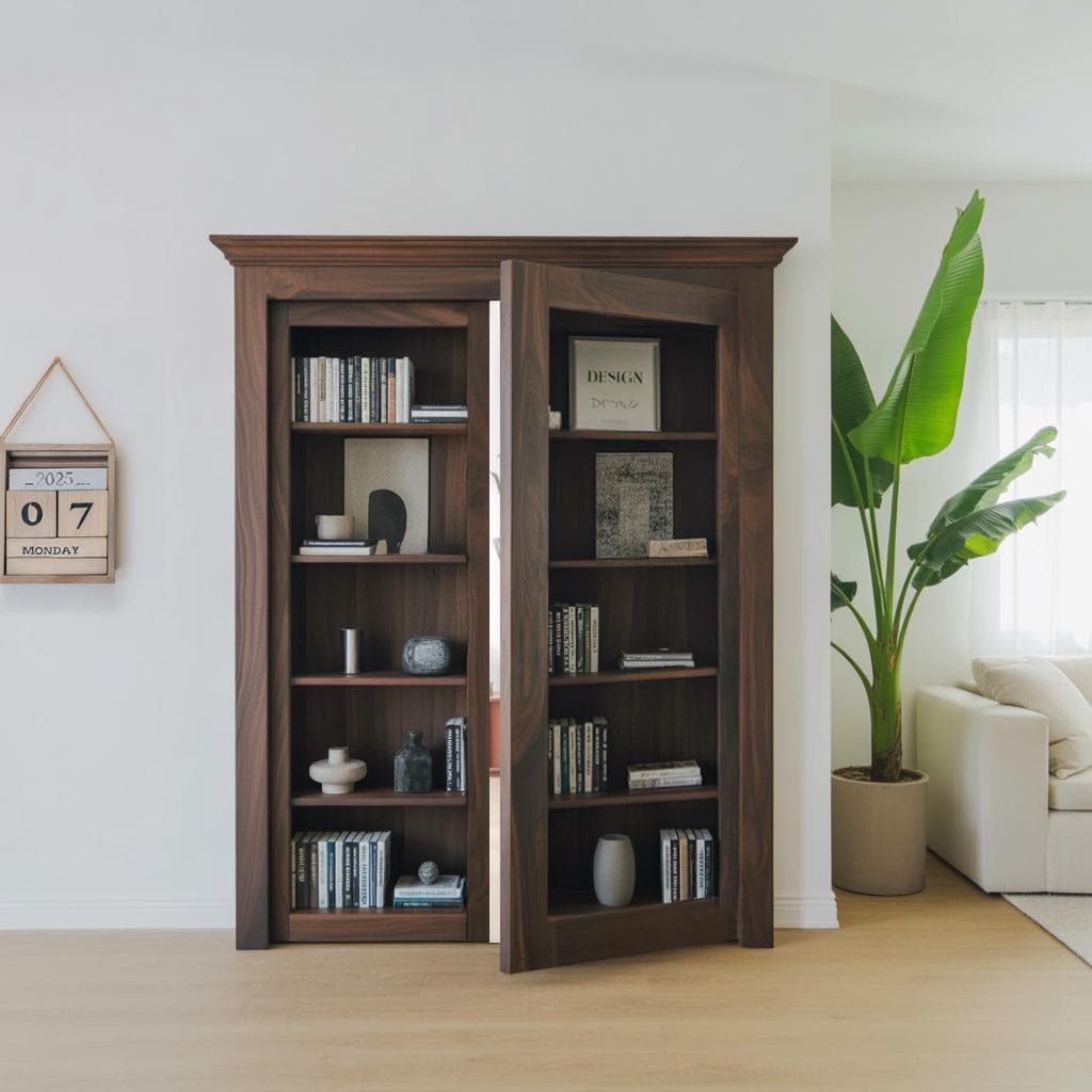 Modern Hidden Door Bookshelf for Home Office Living Room or Study with Built In Secret Passage and Discreet Storage Display Design