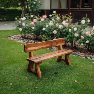 Rustic Solid Wood Garden Bench - Handmade Outdoor Wooden Seat for Patio & Yard