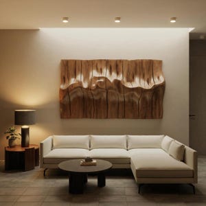 Modern Abstract Wall Art Carved Wood Sculpture Statement Decor For Living Room Interior Accent Above Sofa Or Office Wall