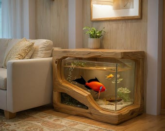 Multi-Functional Solid Wood Aquarium Stand – Rustic Nightstand, Side Table & Coffee Table, The product does not include the glass tank.