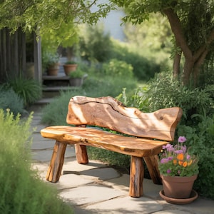 Rustic Live Edge Garden Bench Natural Wood Outdoor Seating Handcrafted Patio Accent For Backyard Pathway Or Forest Cabin Charm