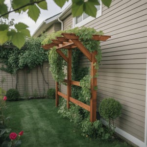 Rustic Garden Trellis with Pergola Roof for Outdoor Climbing Plants and Wooden Vine Support Structure for Backyard Landscaping Decor