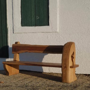 Rustic Organic Solid Wood Bench with Sculptural Armrest Artistic Handmade Entryway or Garden Seating for Porch Hallway or Interior Accent