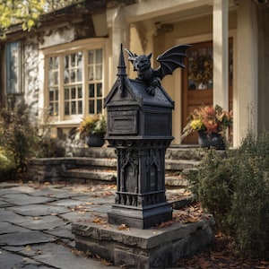 Gothic Gargoyle Mailbox with Dark Fantasy Castle Design for Outdoor Garden Decor and Unique Home Entrance Decoration
