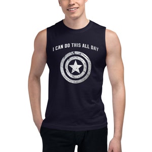 Ich kann dies den ganzen Tag ärmellose Tank | Captain America Schild Muskel Shirt | Avengers Marvel Comics