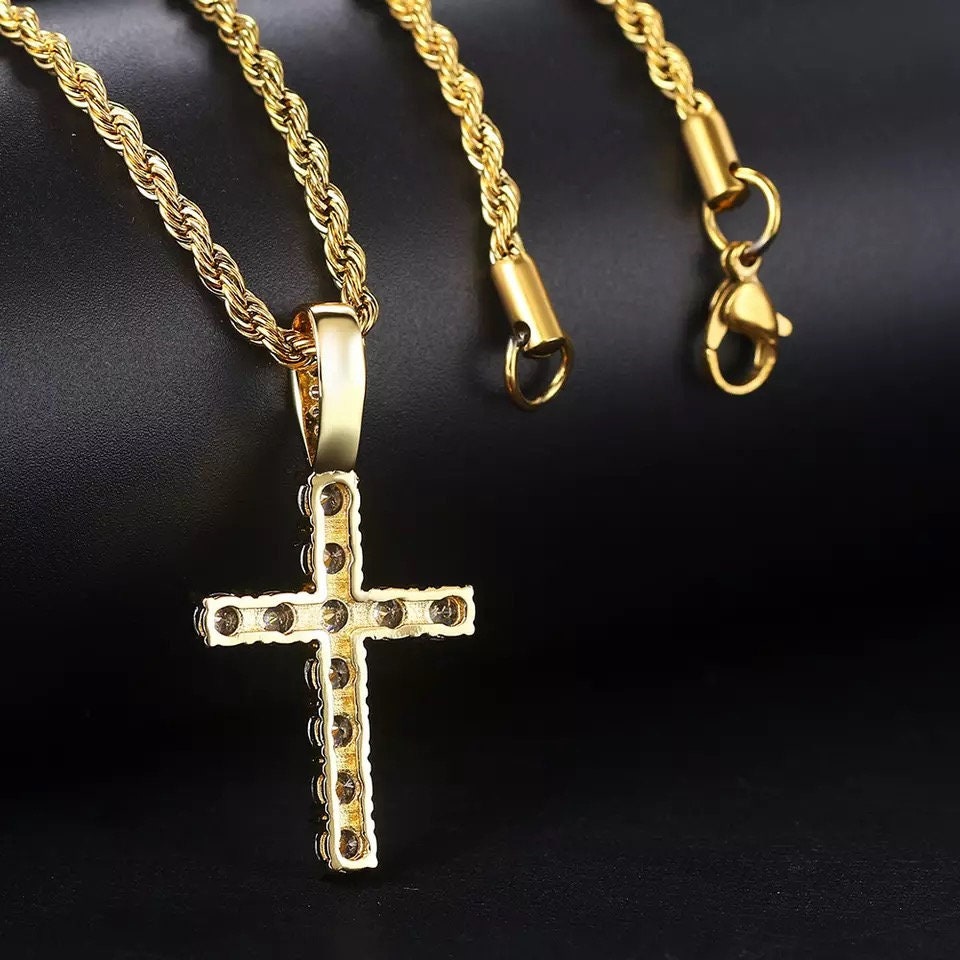 Iced Statement Cross Pendant Necklace Stainless Steel Chain - Etsy UK