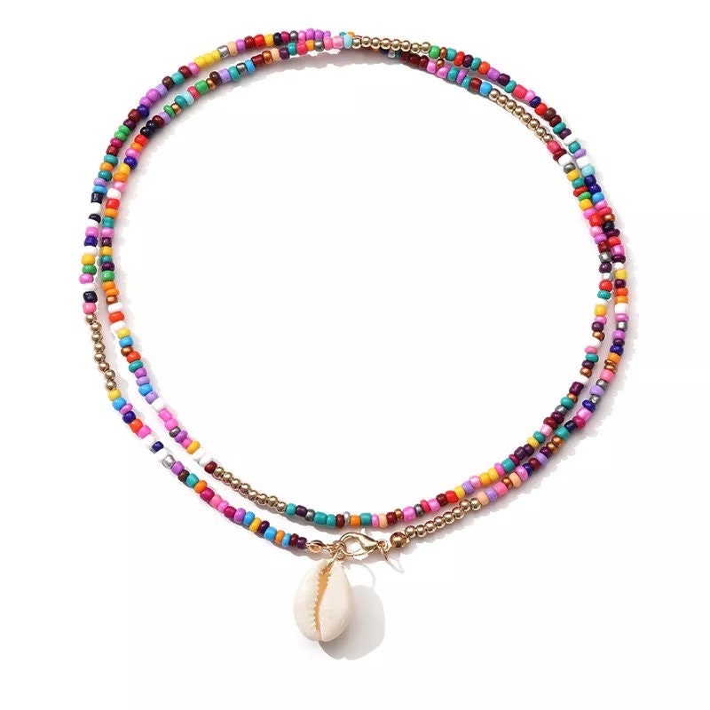 Colourful Beads Shellfish Chain Choker Layered Necklace - Etsy UK