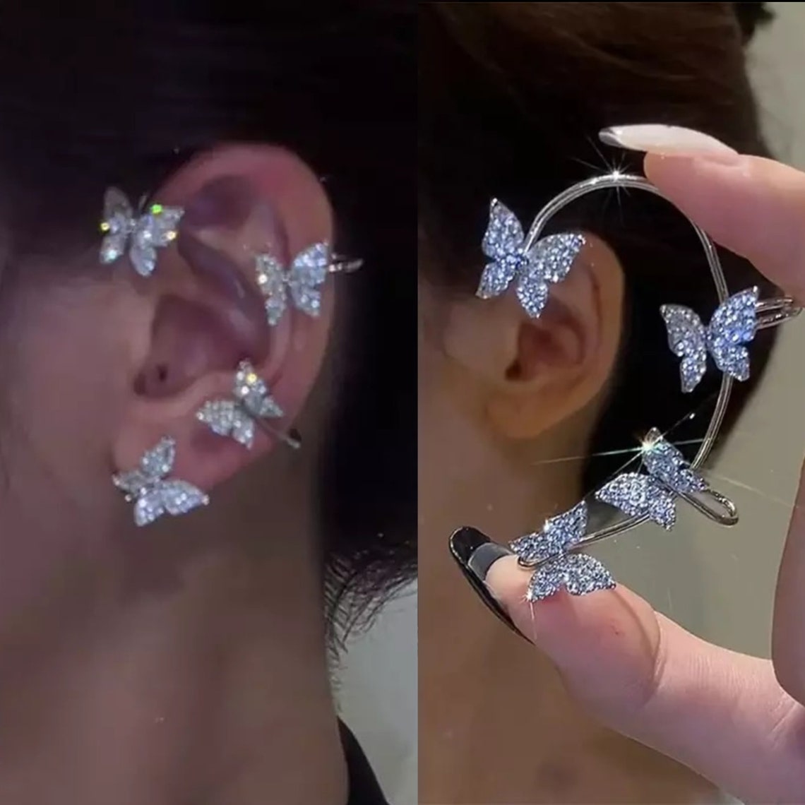 Crystal Butterfly Ear Cuff Earrings Non Piercing Cuffs Ear Etsy UK