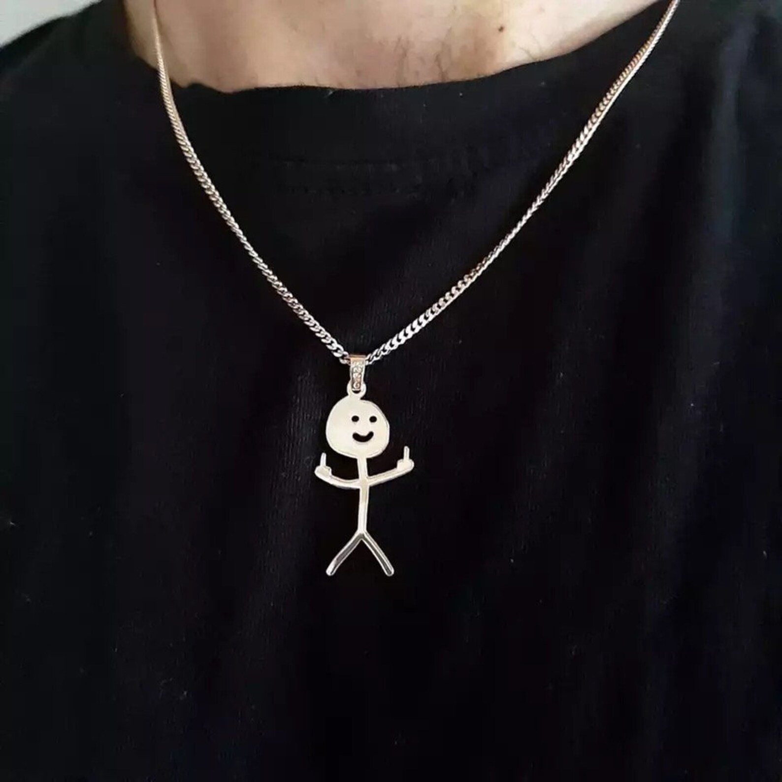 Middle Fingers Fxck You Necklace Doodle Stickman Pendant Etsy UK