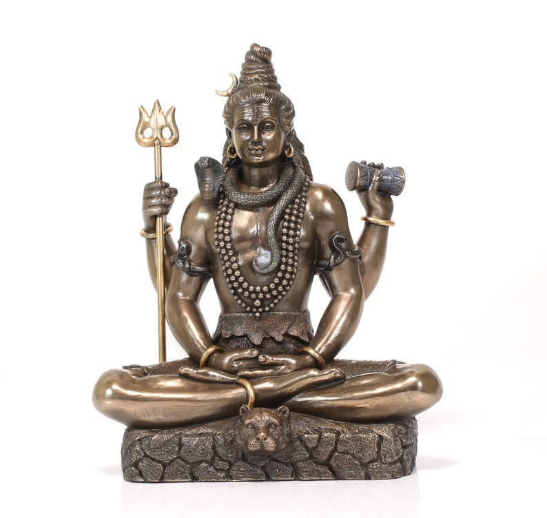 Lord Shiva Statue, Bronze Mahadev Figurine, Polyresin Hindu God Shiv