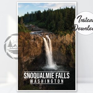 Snoqualmie Falls Poster Digital Download Washington State Etsy