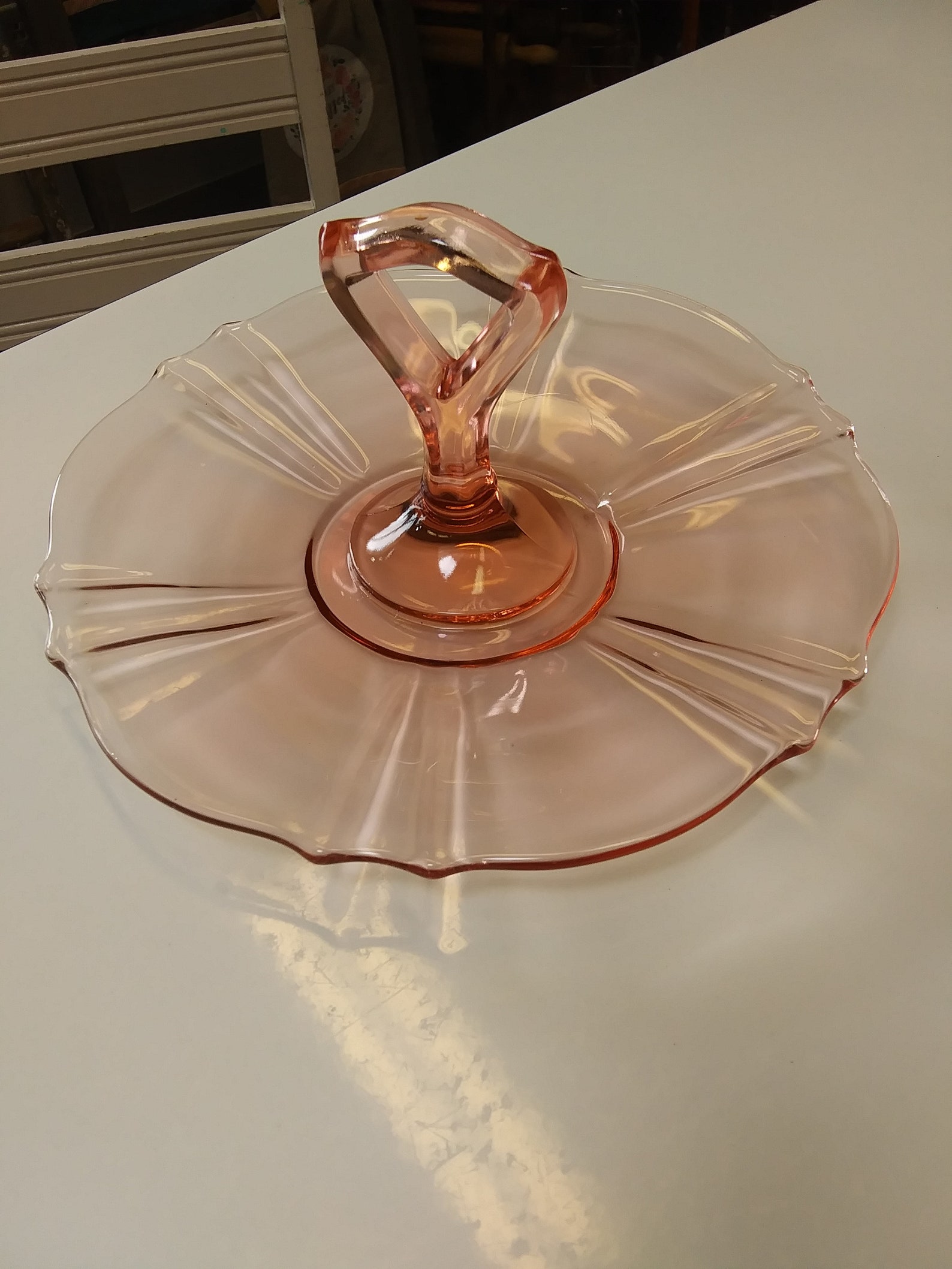 Pink Depression Glass Dessert Plate W/handle Etsy