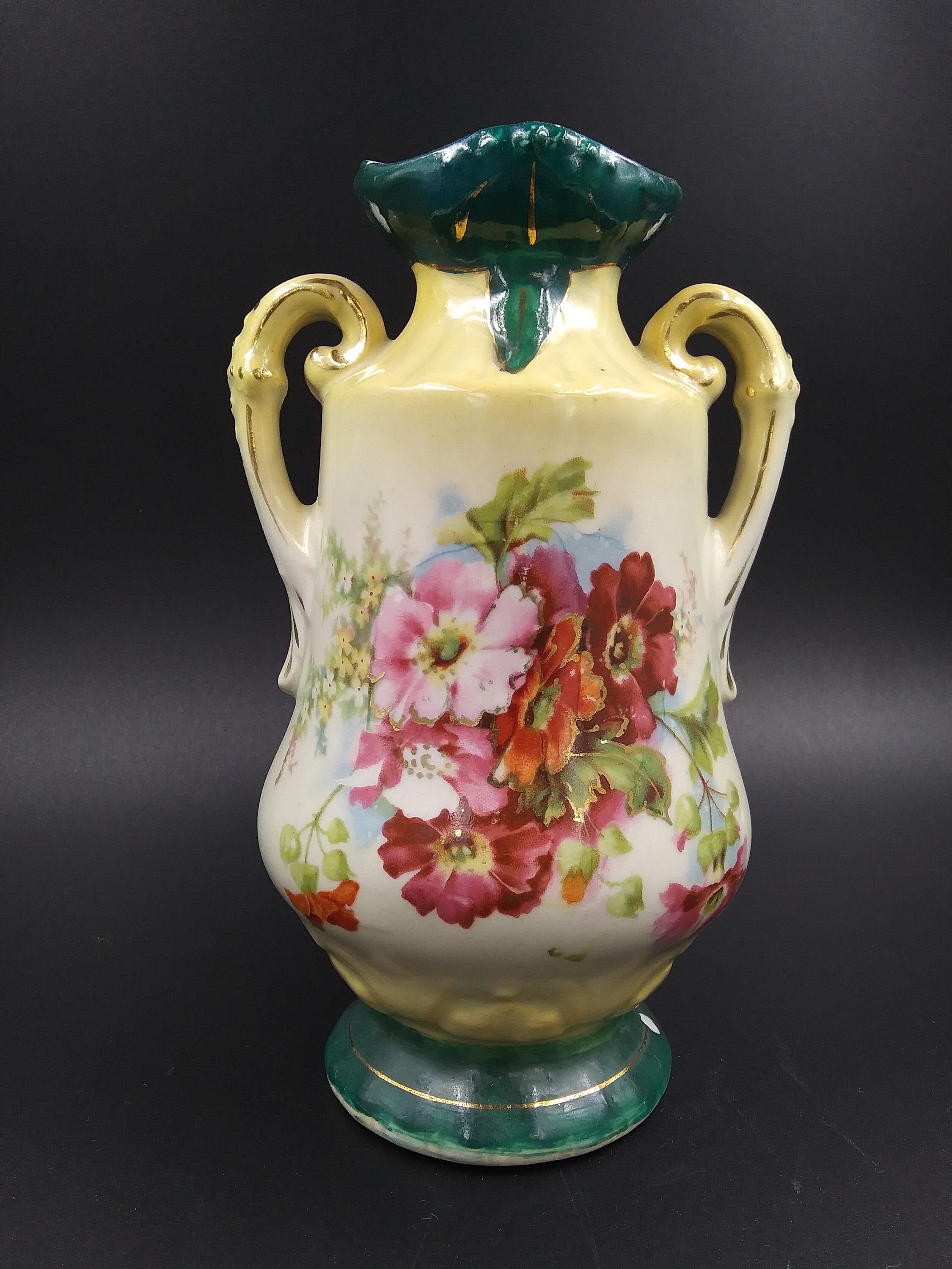 Vintage Austrian Twohandled Floral Vase Etsy