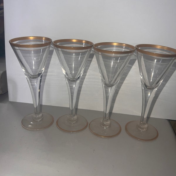 Four 4" Gold Rimmed  Aperitif Stemmed Glasses