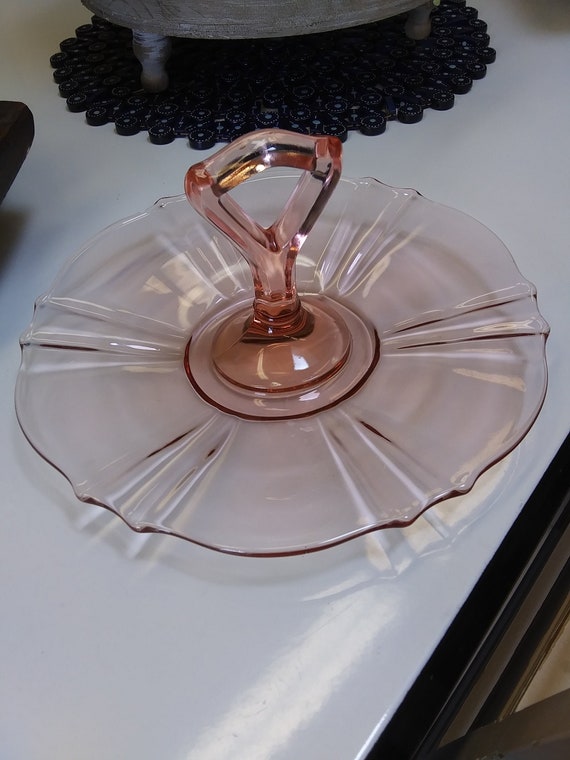 Pink Depression Glass Dessert Plate W/handle Etsy