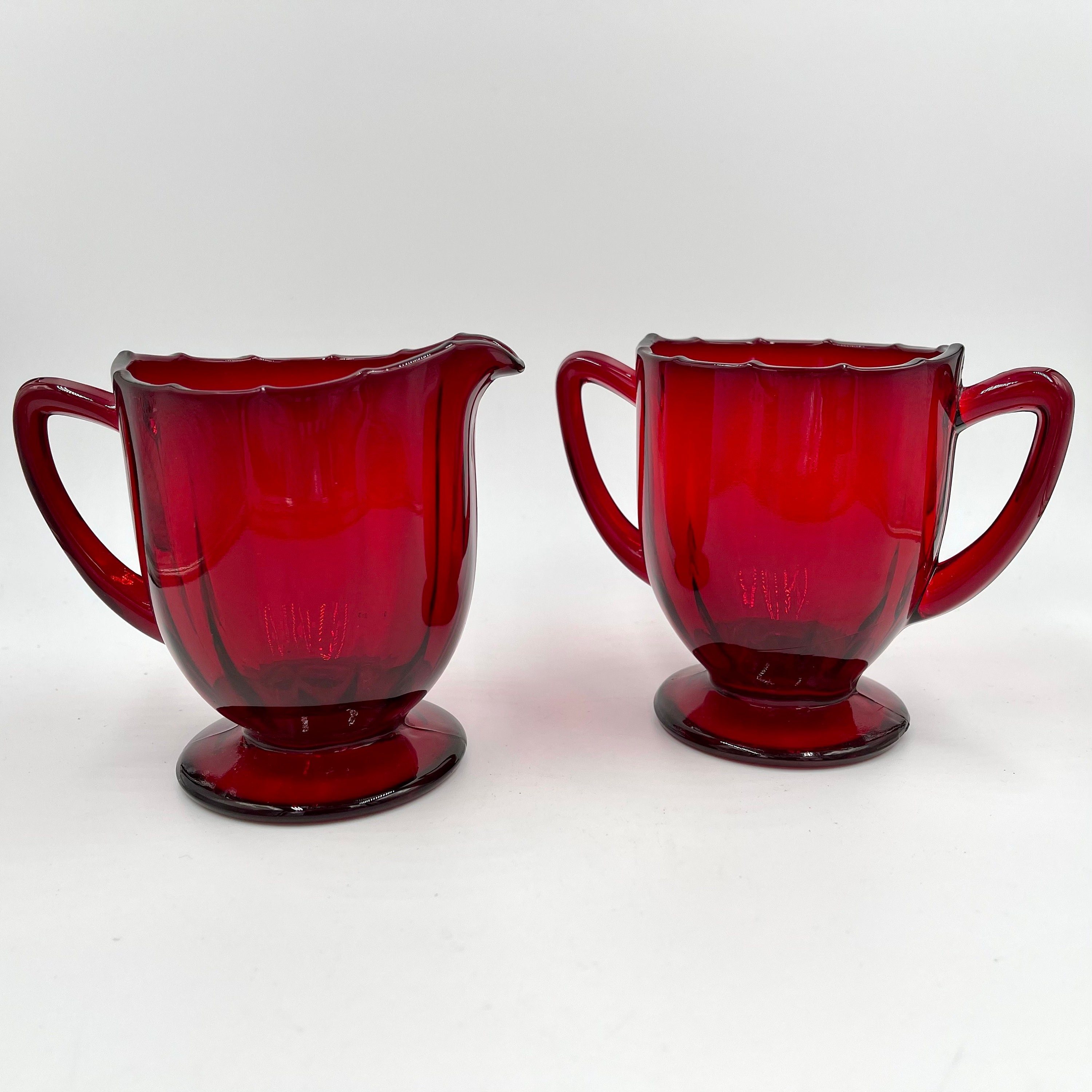 Ruby Red Creamer & Sugar Bowl M. 1900's 2 Pc Set Etsy