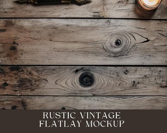 Sfondo rustico vintage Flatlay: immagine mockup in legno Flatlay (download digitale, JPG)
