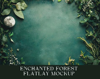 Enchanted Forest Flatlay Background, Forest Flat Lay, Forest Mockup Image, Product Background, Digital Download, Leaves Background, JPG