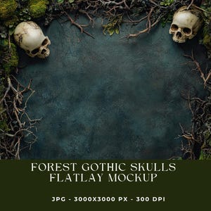 Forest Gothic Flatlay Background, Witchy Flat Lay, Goth Mockup Image, Product Background, Digital Download, Skull Background, JPG