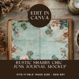 Makiety stron dziennika śmieci, makieta dziennika śmieci Canva, makieta przeciągnij i upuść, Shabby Chic, rustykalny szablon ramki Canva, natychmiastowe pobranie