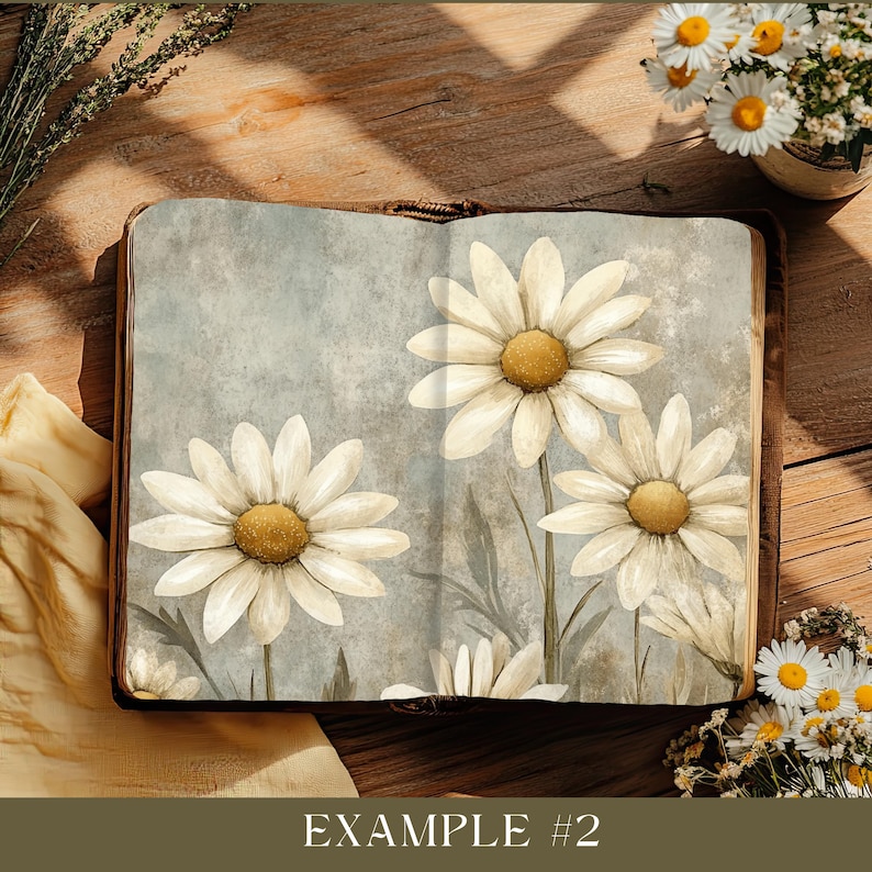 Daisies Junk Journal Mockup Canva, Drag and Drop Mockup, Spring