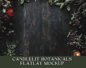 Sfondo Flatlay Botanicals, Immagine Flatlay Witchy, Immagine Mockup Goth, Sfondo Prodotto Erboristico, Download Digitale, Sfondo Candele, JPG