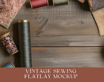 Vintage Sewing Flatlay Background, Rustic Flat Lay, Vintage Mockup Image, Product Background, Digital Download, JPG, Instant Download