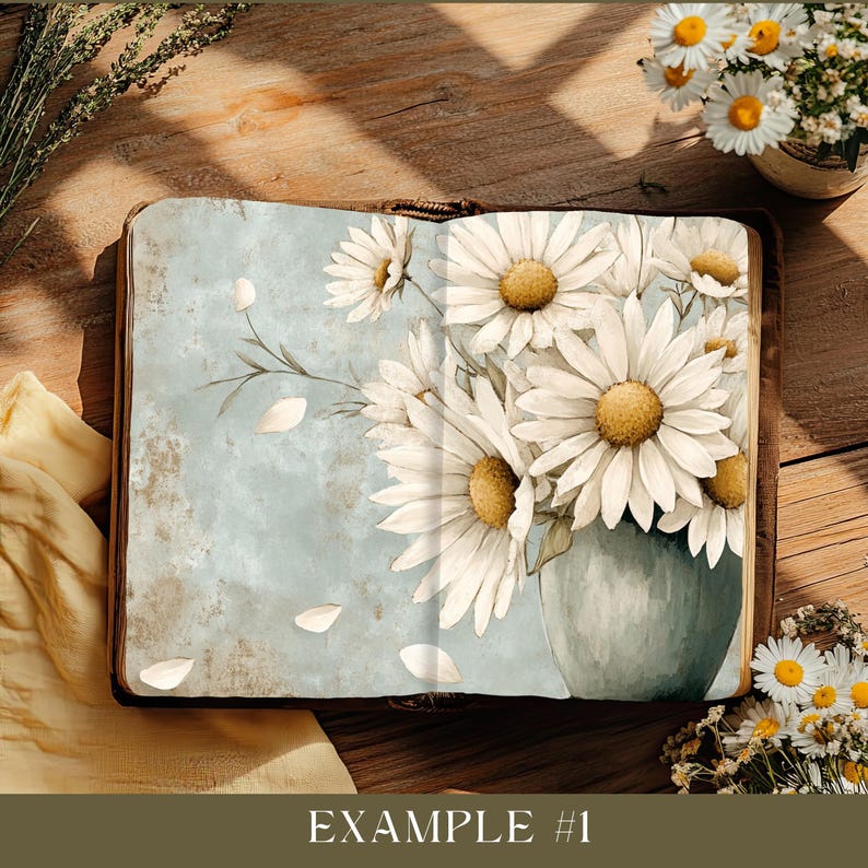 Daisies Junk Journal Mockup Canva, Drag and Drop Mockup, Spring