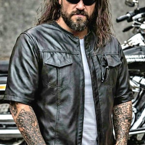 Genuine Leather 3/4 Sleeve Biker Vest - Svarog England California style