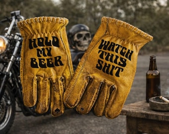 Leather Motorcycle Gloves: "Hold My Beer" Biker Gloves