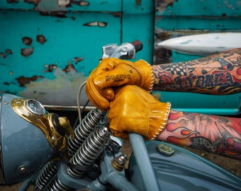 Leather Motorcycle Gloves: Svarog England Biker Chopper Gloves