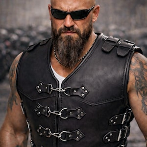 Buffalo Leather Biker Vest: Australian Club Style Motorcycle Cut