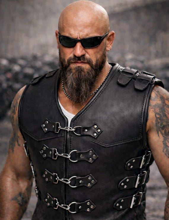 Buffalo Leather Biker Vest: Australian Club Style Motorcycle Cut