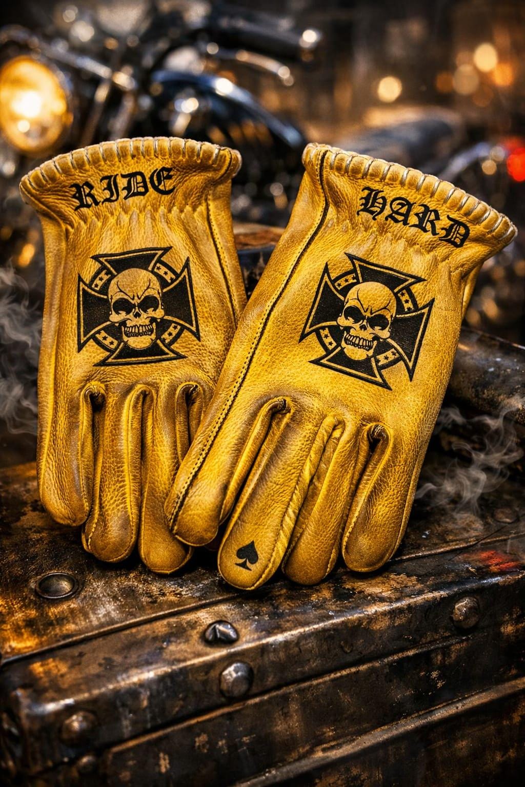 Svarog England Leather Biker Gloves: Skull & Cross - Etsy