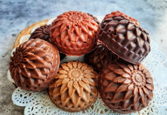Organic Vegan Chocolate Turron, Stone-Ground, Flower-Shaped (Box of 4)