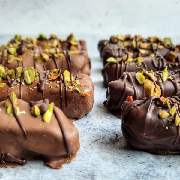 Barras de caramelo de pistacho y frambuesa (caja de 5 unidades) - Veganas, sin azúcar refinado