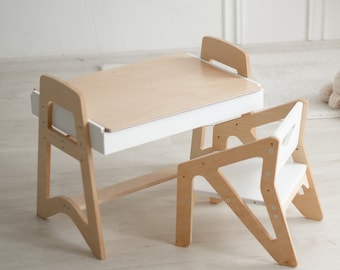 Barnaktivitetsbord med växande stol - Funktionella småbarnsmöbler/Montessorimöbler/Småbarnsbord och stol/Barnmöbelset