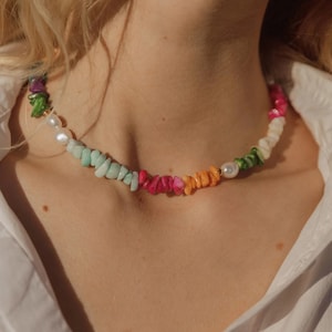 Boho Seashell Choker: Mother of Pearl & Freshwater Pearl Necklace
