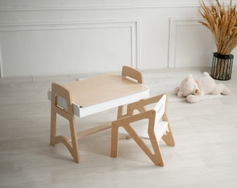 Table d'activités pour enfants avec chaise de croissance - Meubles fonctionnels pour tout-petits/Mobilier Montessori/Table et chaise pour tout-petit/Un ensemble de meubles pour enfants