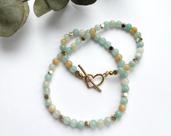 Amazonite Beaded Necklace - Hematite Crystal Choker - Dainty Gemstone Jewelry - Handmade