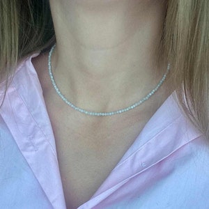Aquamarine Beaded Necklace - Natural Faceted Gemstone, Blue Choker, Elegant Dainty Jewelry