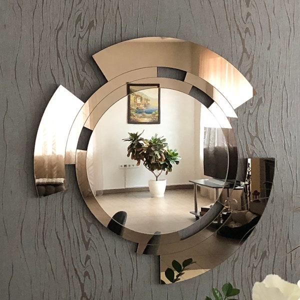 Espejo de pared grande, decoración del hogar, espejo asimétrico, espejo moderno boho estético, decoración de pared, espejo de lujo, decoración del dormitorio, decoración de la sala de estar
