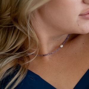 Amethyst choker necklace/Natural Purple Amethyst Bead Necklace/Women Necklace/Crystal Choker Necklace/Tiny Faceted Amethyst Beaded Choker