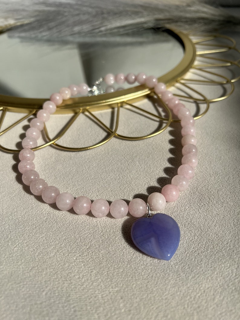 Rose Quartz Gemstone Beads Necklace Natural Crystal Pendant for Self-Love-Heart-Shaped Rose Quartz Necklace image 8