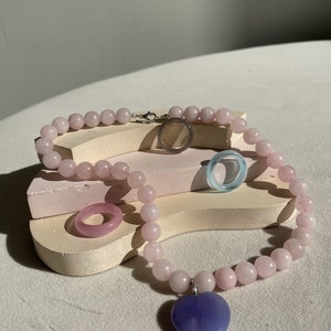 Rose Quartz Gemstone Beads Necklace Natural Crystal Pendant for Self-Love-Heart-Shaped Rose Quartz Necklace zdjęcie 4